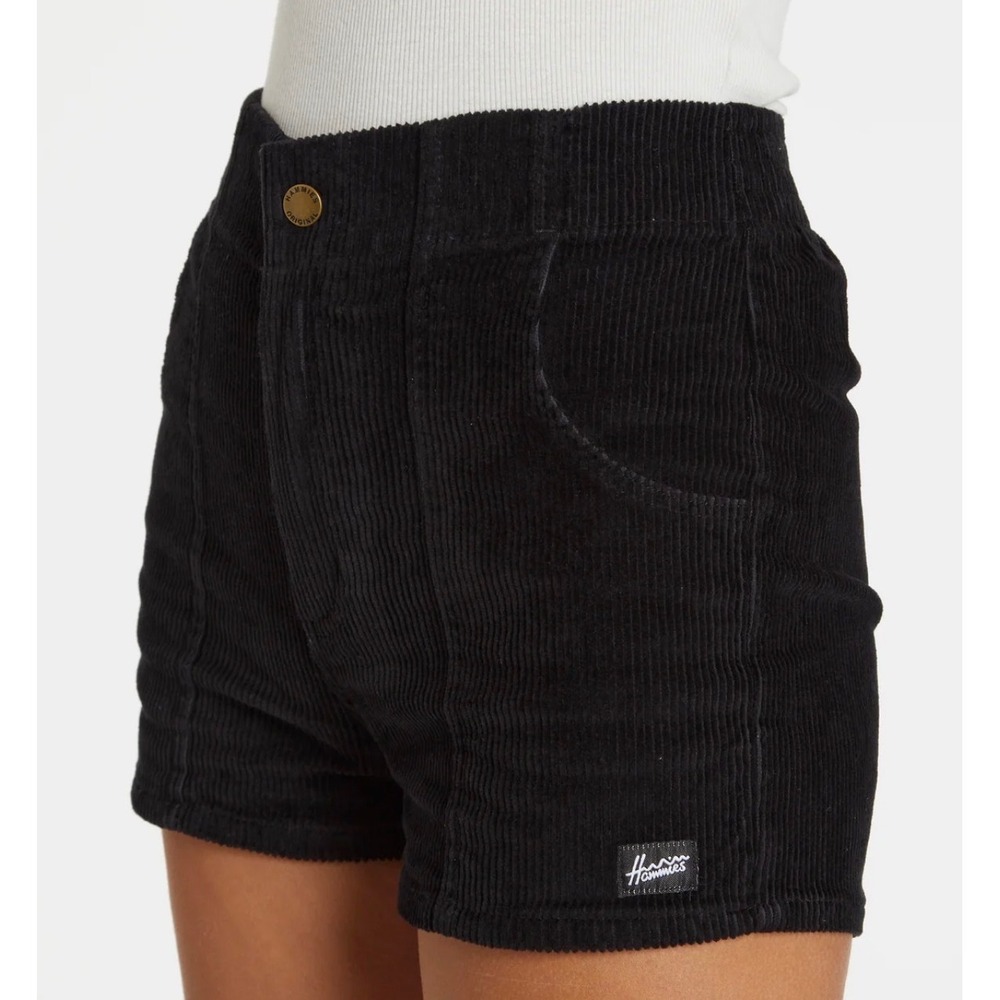 Hammies Womens Corduroy Shorts Black High Waisted Retro 70s Style Size 24